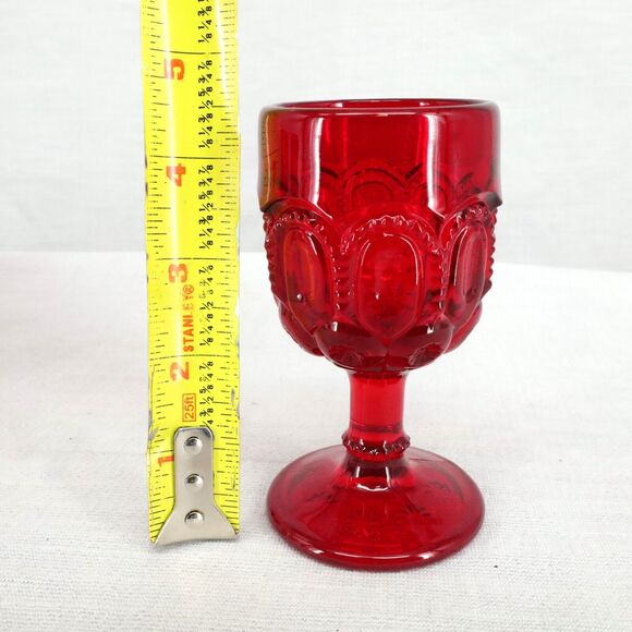 LE Smith Moon and Stars 5 Wine Glasses Goblets Amberina Ruby Red 4 1/2" Tall - Picture 4 of 9